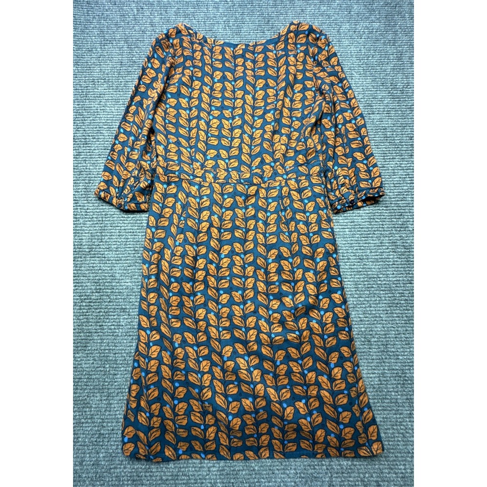 Seasalt Bunting Dress Women 12 Blue Orange Leaf Print 3/4 Sleeve Cotton Blend - Picture 6 of 8